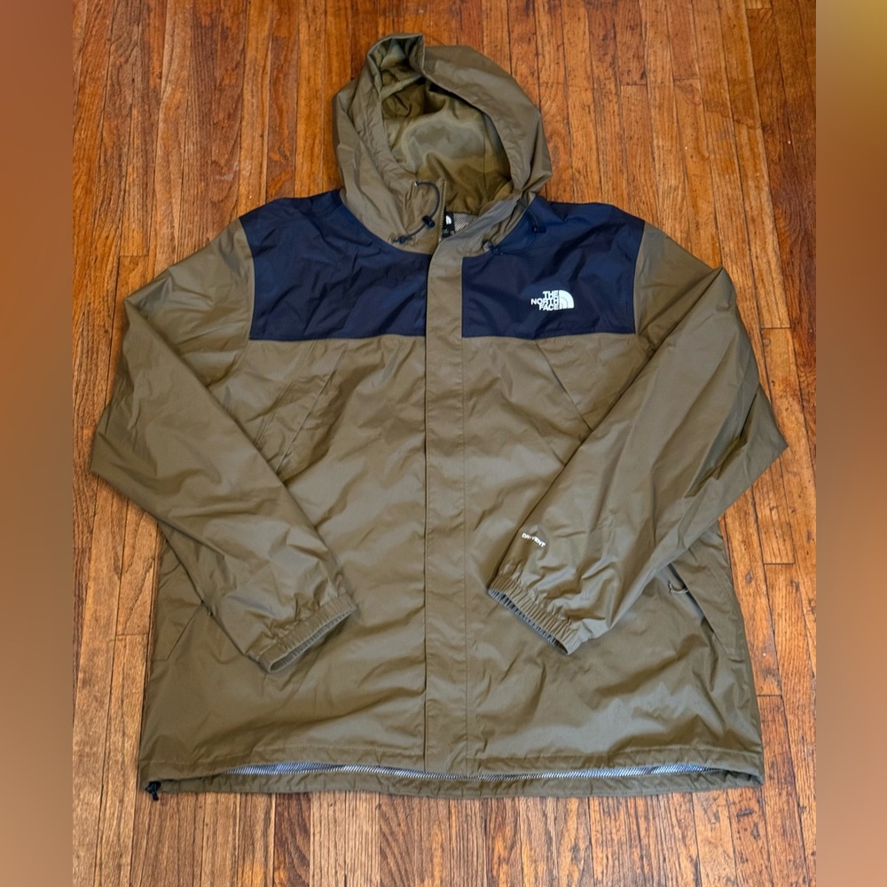 The North Face Olive Green and Black Hooded Rain Jacket